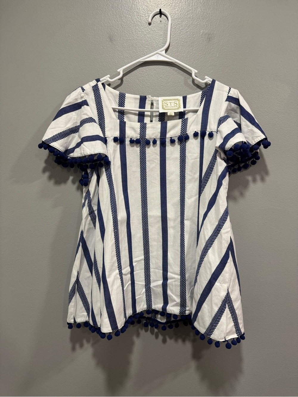 Sail To Sable Striped Pom Pom Cotton Blouse Size Small